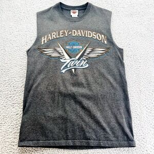Harley Davidson Shirt Mens Medium Black Biker Motorcycle Sleeveless Pig Tail Vtg